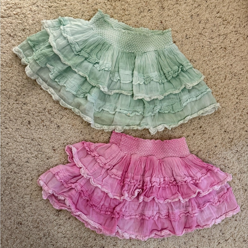 Love shack fancy bundle of Pink and Green Ruffled Skirts